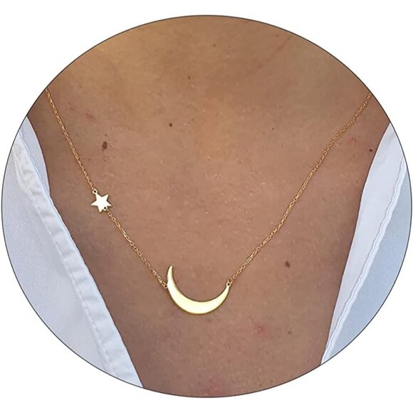 Jewelry - Tiny Love Heart Star Pendant Necklace - Dainty 14k Gold Plated for Layering